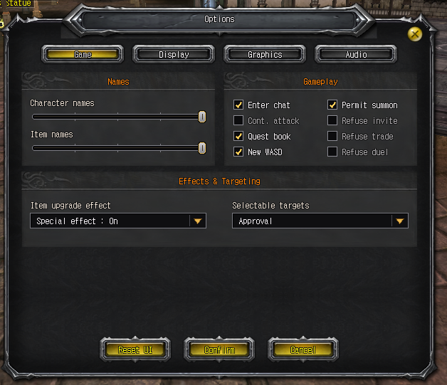 Rebuilt interface: Options in game