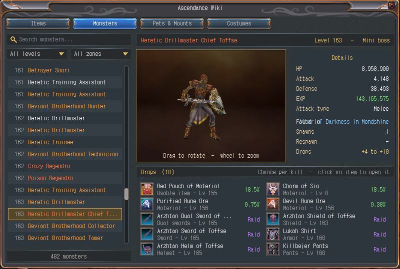 Ascendance Wiki: Monsters in game